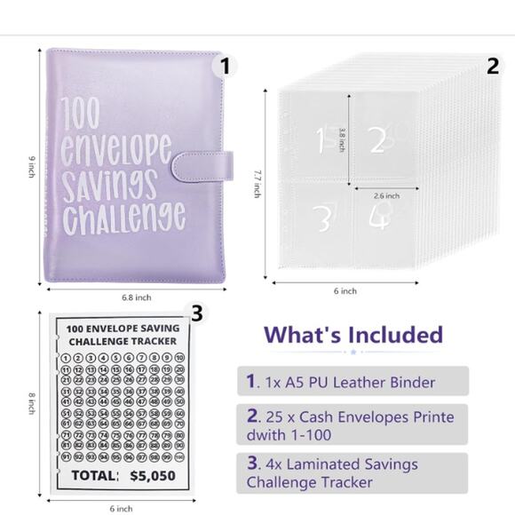 100 Envelope Money Saving Challenge Binder & Budget Planner Pre-Numbered - Picture 2 of 7
